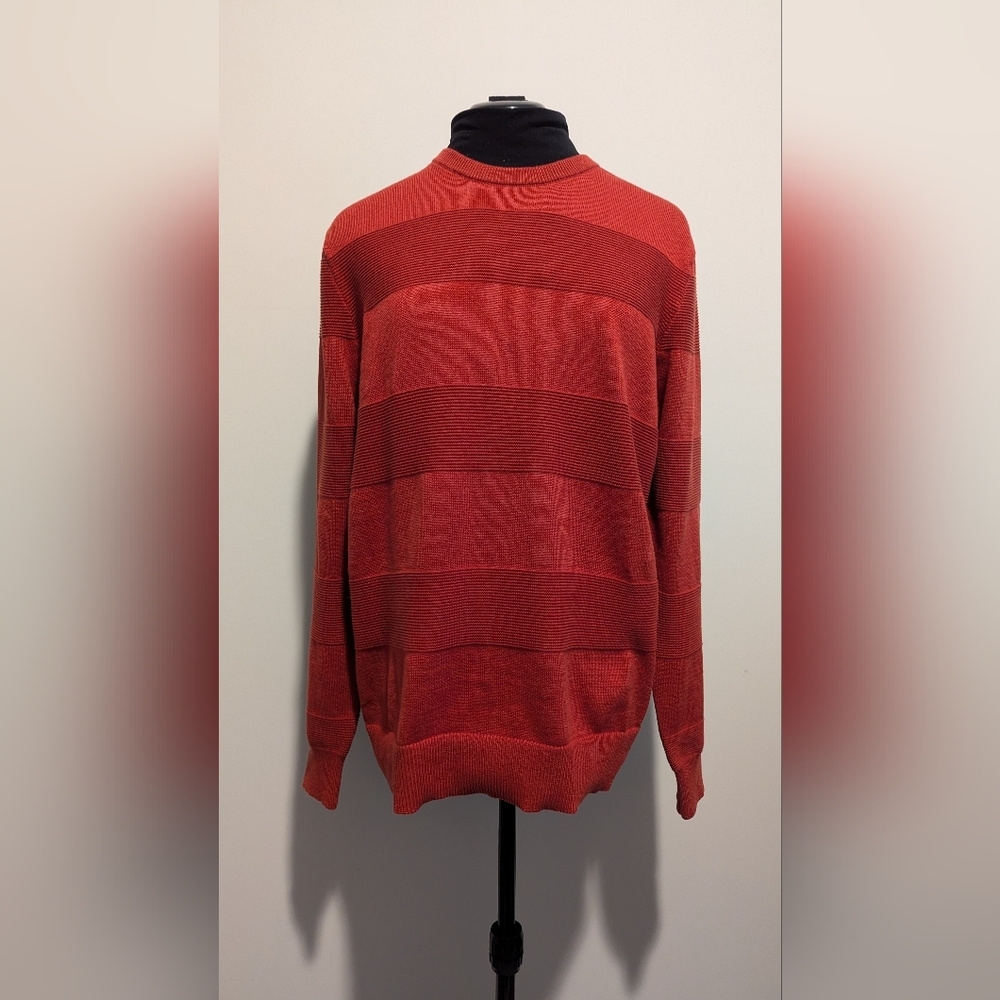Goodfellow Mens Sweater Large 3D Knit Soft Cotton Red Orange Rust Fall Autumn